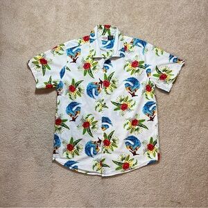 Marvel Deadpool Tropical Hawaiian Shirt Button Up Surf Me's Size M
